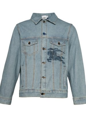Premium Burberry Coat White Denim Print Style