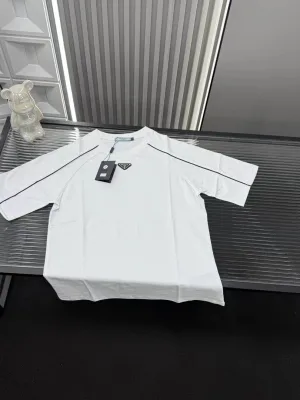 Best Selling Prada Short Sleeves White Cotton Logo Luxury