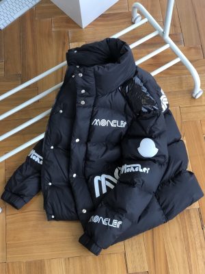 Luxury Moncler Down Jackets Black Leather Print Luxury