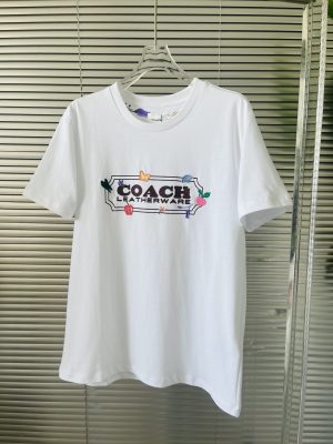 Premium Coach T-Shirt White Cotton Embroidered Style
