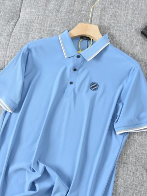 Premium Zegna Short-Sleeved Blue Cotton Casual Luxury