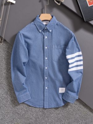 Luxury Thom Browne Shirt Blue Denim Casual Luxury