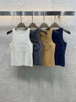 Luxury Prada Vest White Knit Logo Style