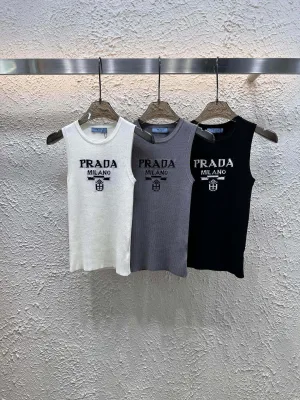 Best Selling Prada Vest White Knit Logo Collection