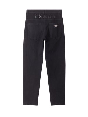 High Quality Prada Jeans Black Leather Logo Luxury