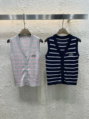 Best Selling Prada Vest Gray Knit Logo Collection