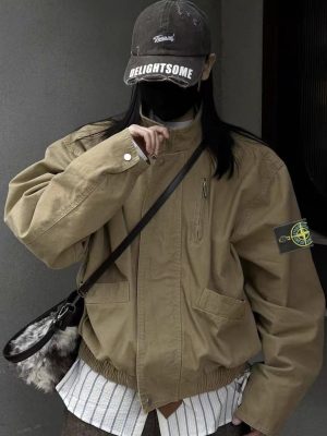 High Quality Stone Island Jacket Khaki Canvas Retro Collection