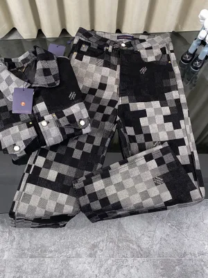 Best Selling Louis Vuitton Jeans Blue Denim Plaid Style