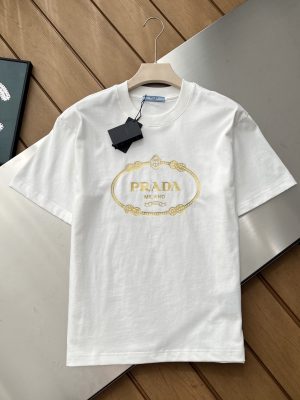 Luxury Prada T-Shirts Black Cotton Washed Style
