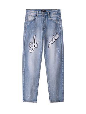 Best Selling Ami Trousers Blue Leather Patchwork Style