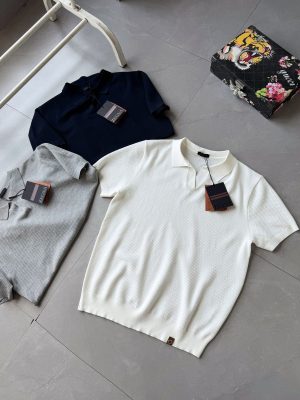 High Quality Zegna Short Sleeves Navy Cotton Style