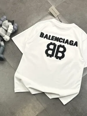 Premium Balenciaga Short Sleeves Black Cotton Embroidery Style