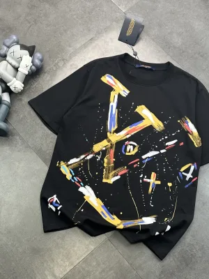 Luxury Louis Vuitton Short Sleeves Black Cotton Print Style