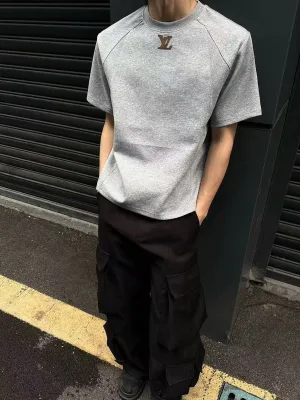Best Selling Louis Vuitton Short Sleeves Gray Cotton Patchwork Luxury