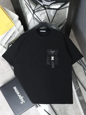 High Quality Prada Short Sleeves Black Cotton Casual Style