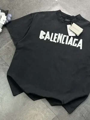 High Quality Balenciaga Short Sleeves Black Distressed Luxury