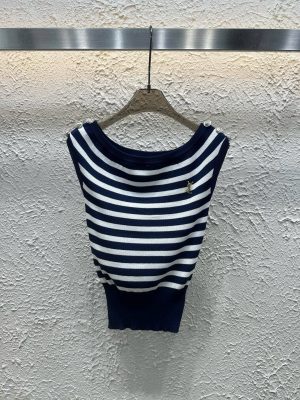 Luxury Yves Saint Laurent Vest Blue Knit Striped Luxury