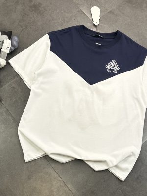 High Quality Chrome Hearts Short Sleeves Navy Cotton Embroidered Collection
