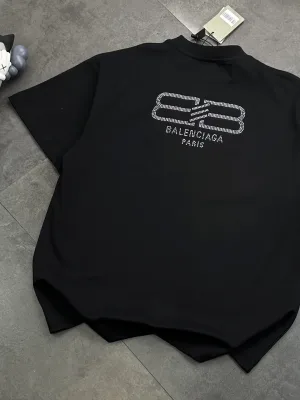 Best Selling Balenciaga Short Sleeves Black Rhinestone Collection