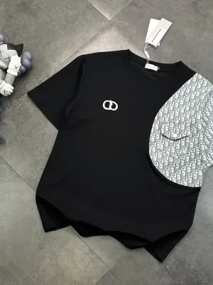 Premium Quality Dior Short Sleeves Black Cotton Patchwork Collection