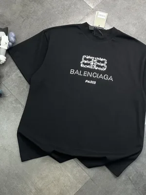 Best Selling Balenciaga Short Sleeves Black Rhinestone Style