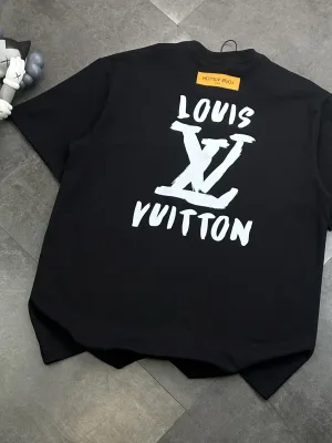High Quality Louis Vuitton Short Sleeves Black Cotton Print Luxury