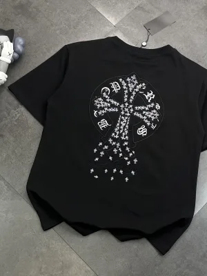 Luxury Chrome Hearts Short Sleeves Black Cotton Embroidered Luxury