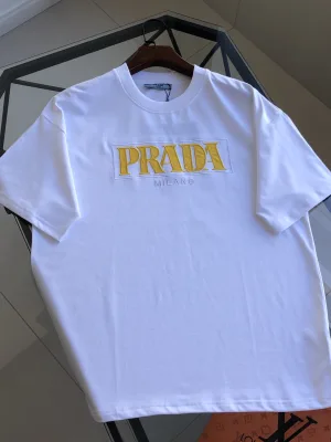 High Quality Prada Short Sleeves Black Cotton Logo Luxury