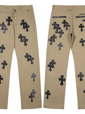 Luxury Chrome Hearts Jeans Pink Denim Patchwork Style