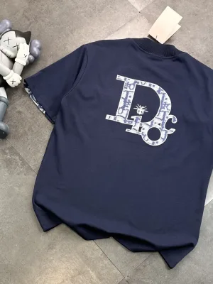 Best Selling Dior Short Sleeves Navy Cotton Embroidered Collection