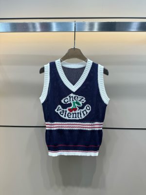 Premium Valentino Vest Blue Knit Jacquard Collection