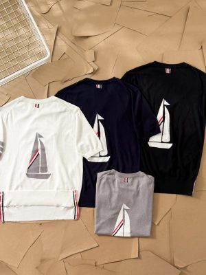 Best Selling Thom Browne T-Shirts White Silk Stripe Style